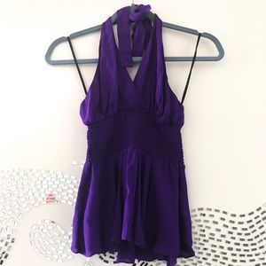Parker purple silk tie halter top